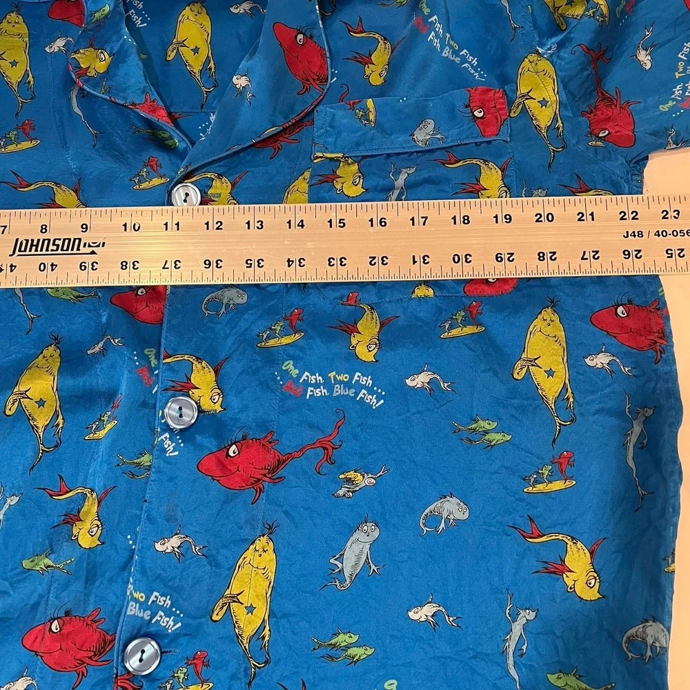 Dr. Seuss‎ Womens Whimsical Silk Pajama Pant Set M Vtg Novelty One Fish Two Fish